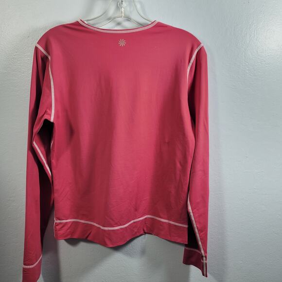 Athleta Pink Long Sleeve Tee Shirt Size 8 White Floral Design 92125-1206 - Picture 6 of 9